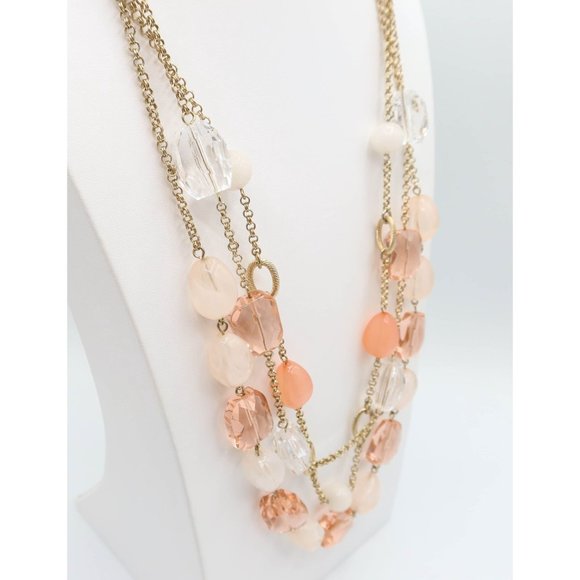 TALBOTS Multi Strand Peach Cream Beaded Gold Tone Statement Necklace - Picture 2 of 7